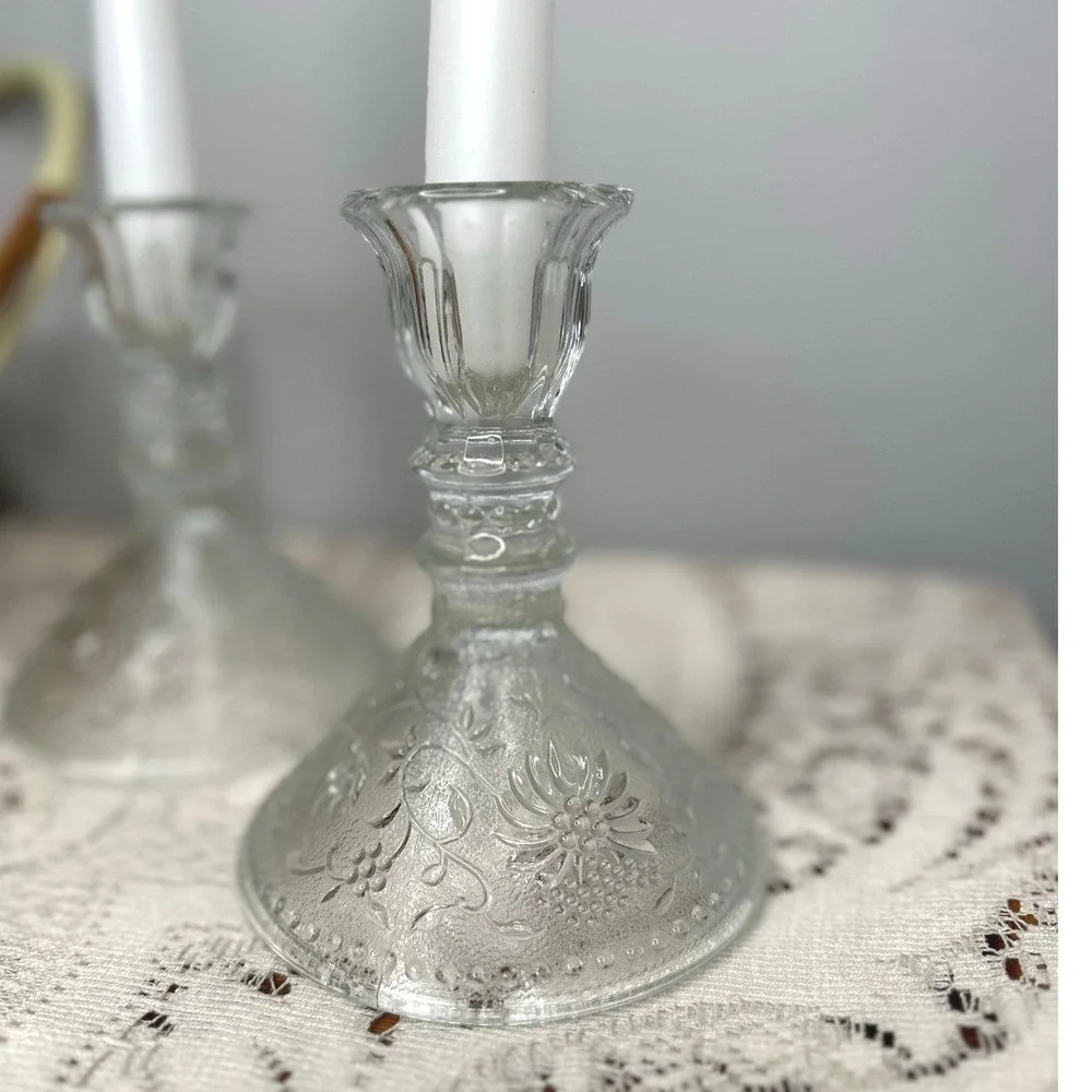 2x Mid Century Pressed Glass Candle Holders‎ by Pavel Pánek Czechoslovakia